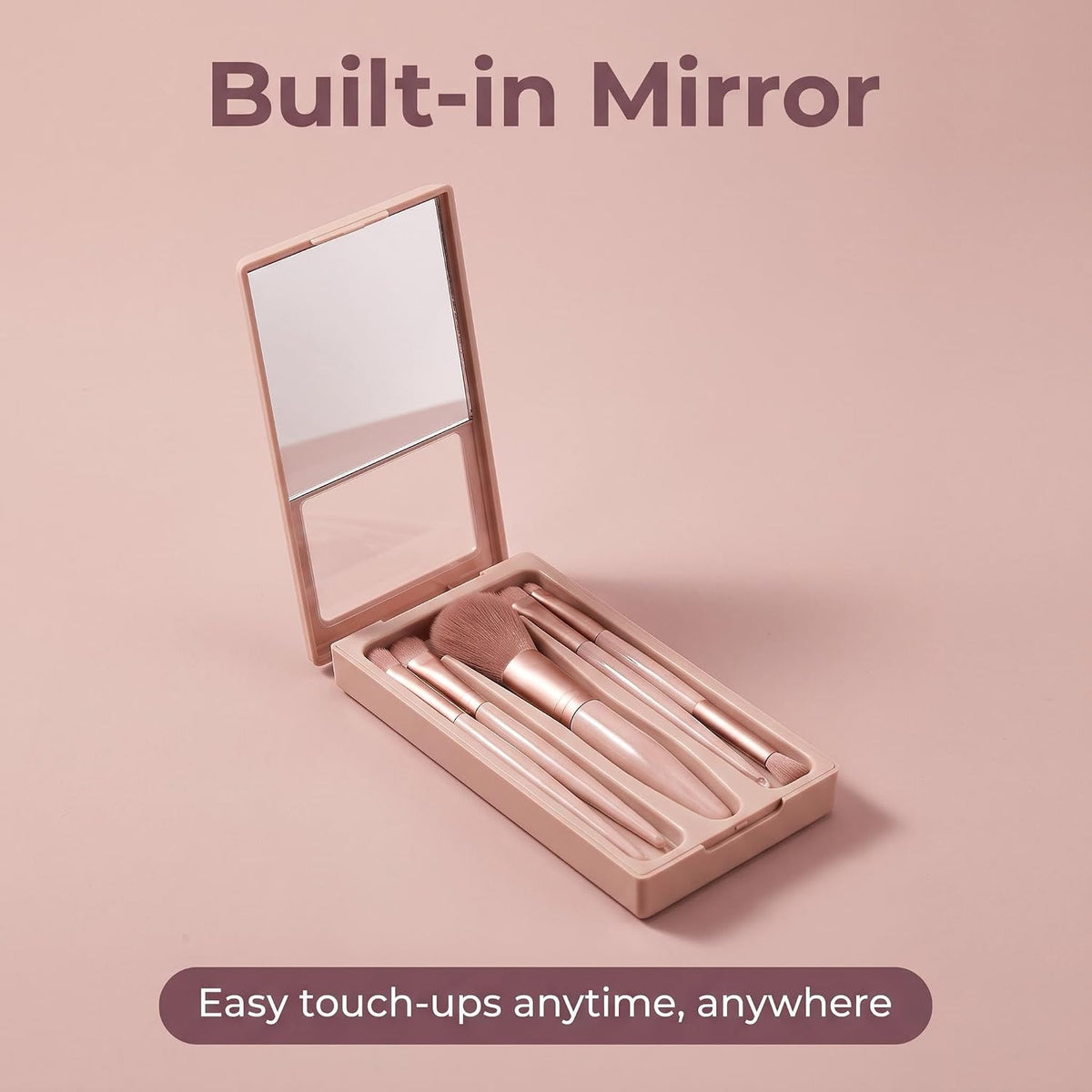 Personalized Mini Makeup Brush Set with Mirror, Custom Name Initial Travel Makeup Case, Portable Cosmetic Brushes
