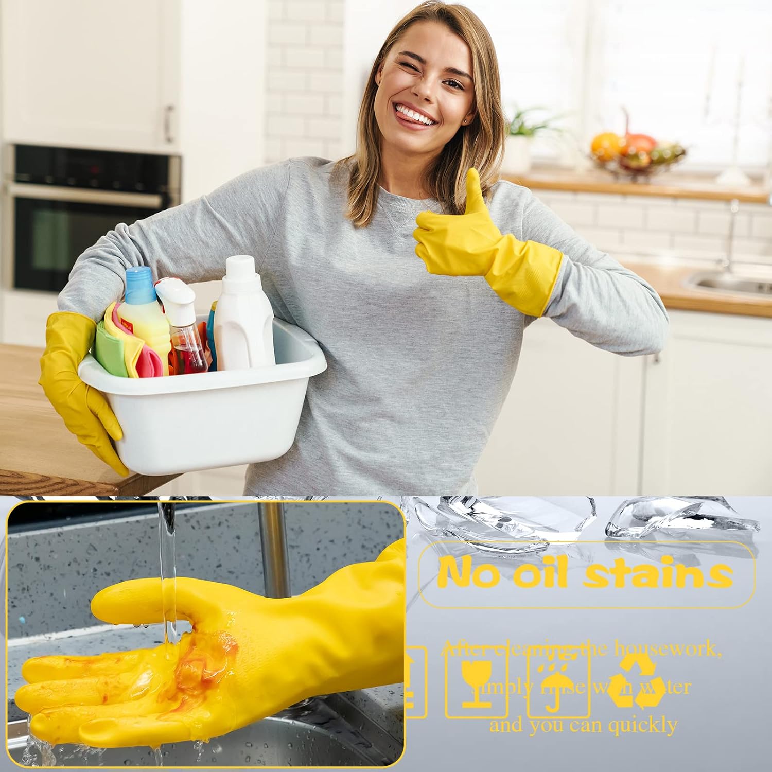 Rubber Reusable Gloves Long Household Dishwashing Gloves Kitchen Cleaning for Dishes Clean Gardening