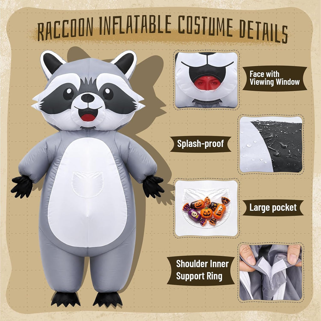 Inflatable Raccoon Costume Adult, Blow up Costume for Halloween | Fits 5'2" to 6'3", Full Body Adorable Inflatable