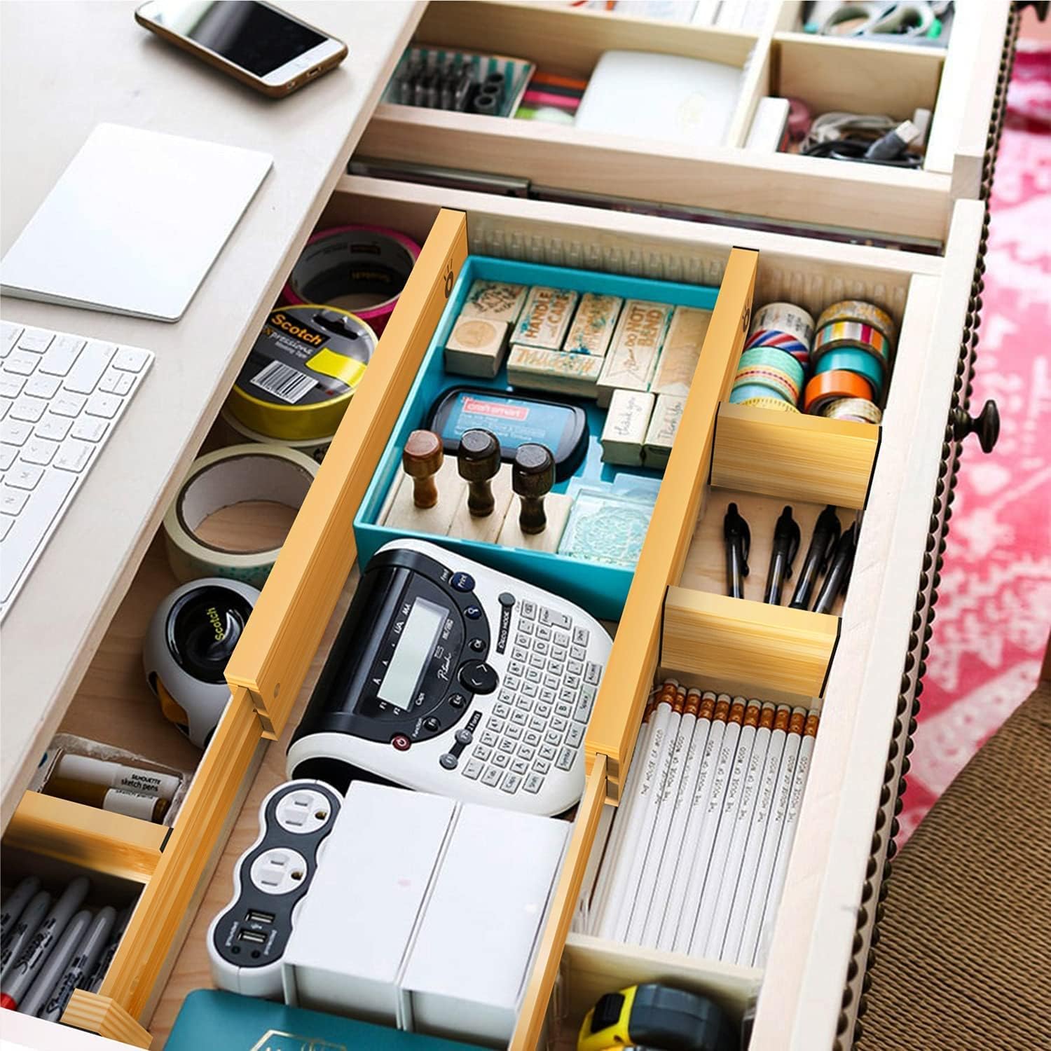 Bamboo Drawer Dividers Organizers, Drawer Separators Splitter,17-22 inches Long Adjustable Spring-loaded Organizer