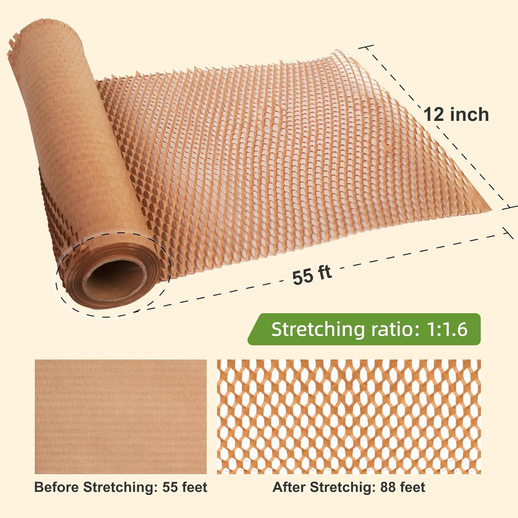 Honeycomb Packing Paper 12" x 55 ft - Eco-Friendly Cushioning Wrap for Moving, Shipping, and Packaging | Recyclable