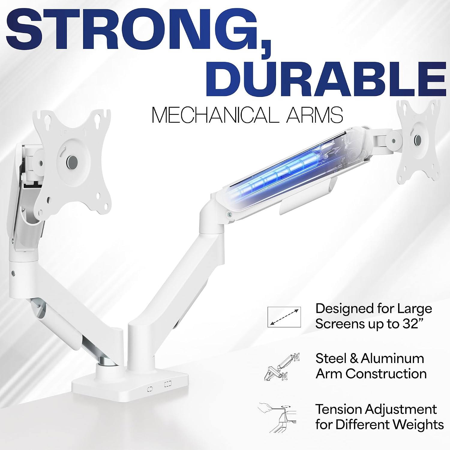 Dual Monitor Stand, Fully Adjustable Arms for 17 to 32 inch Screens, Mechanical Articulating Desk Mount, Gaming and