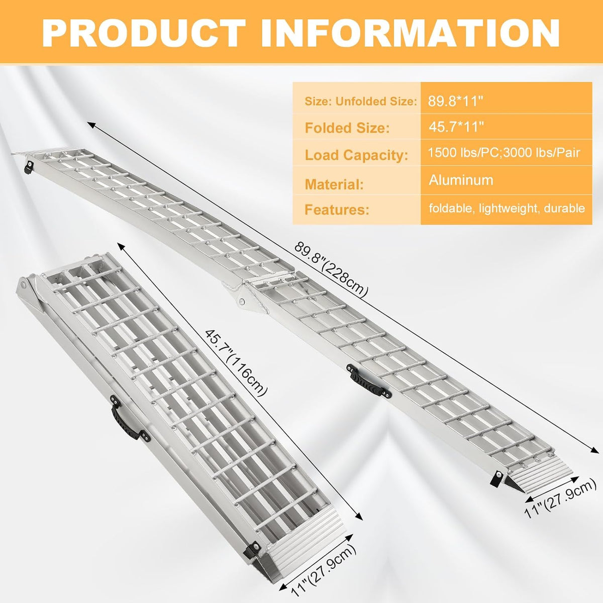 2PCS 7.5' Aluminum Truck Ramps, ATV UTV Loading Ramps for Pickup