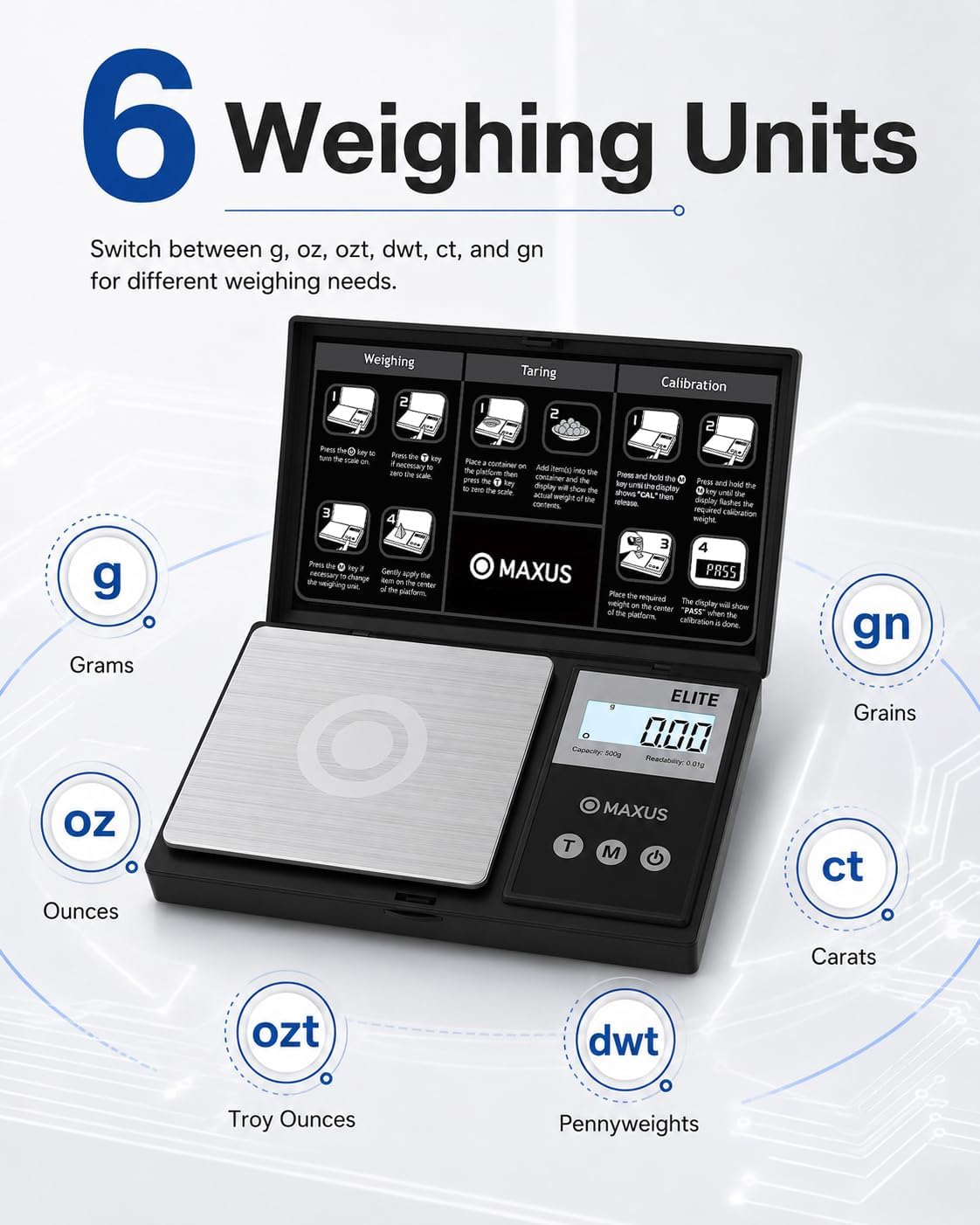 Digital Pocket Gram Scale 500g x 0.01g High Precision with Tray