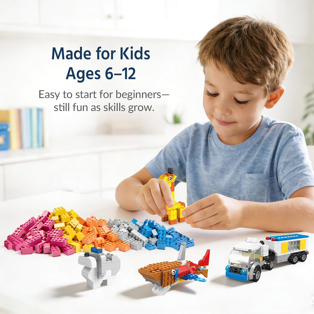 1100 PCS Building Blocks for Kids 6-12, STEM Learning Bulk Bricks Set, 147 Shapes 17 Colors, Compatible with All