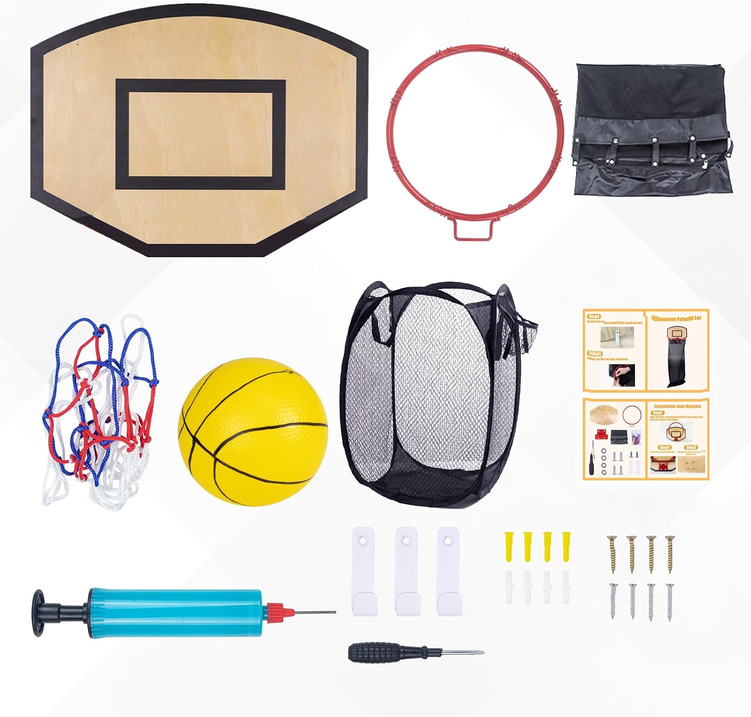 Basketball Laundry Hamper, Over The Door Hoop with Laundry Basket, Sports-Themed Hamper Organizer Set with Backboard
