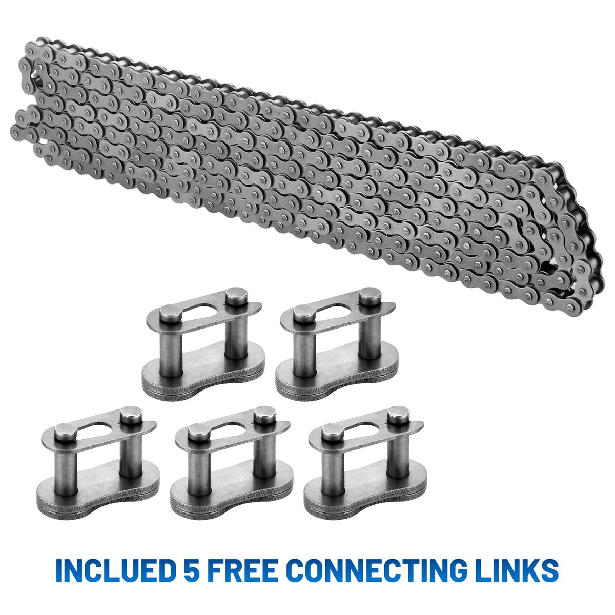 40 Roller Chain with Breaker 10 Feet 240 Links, 40 Chain with 5 Connecting Links