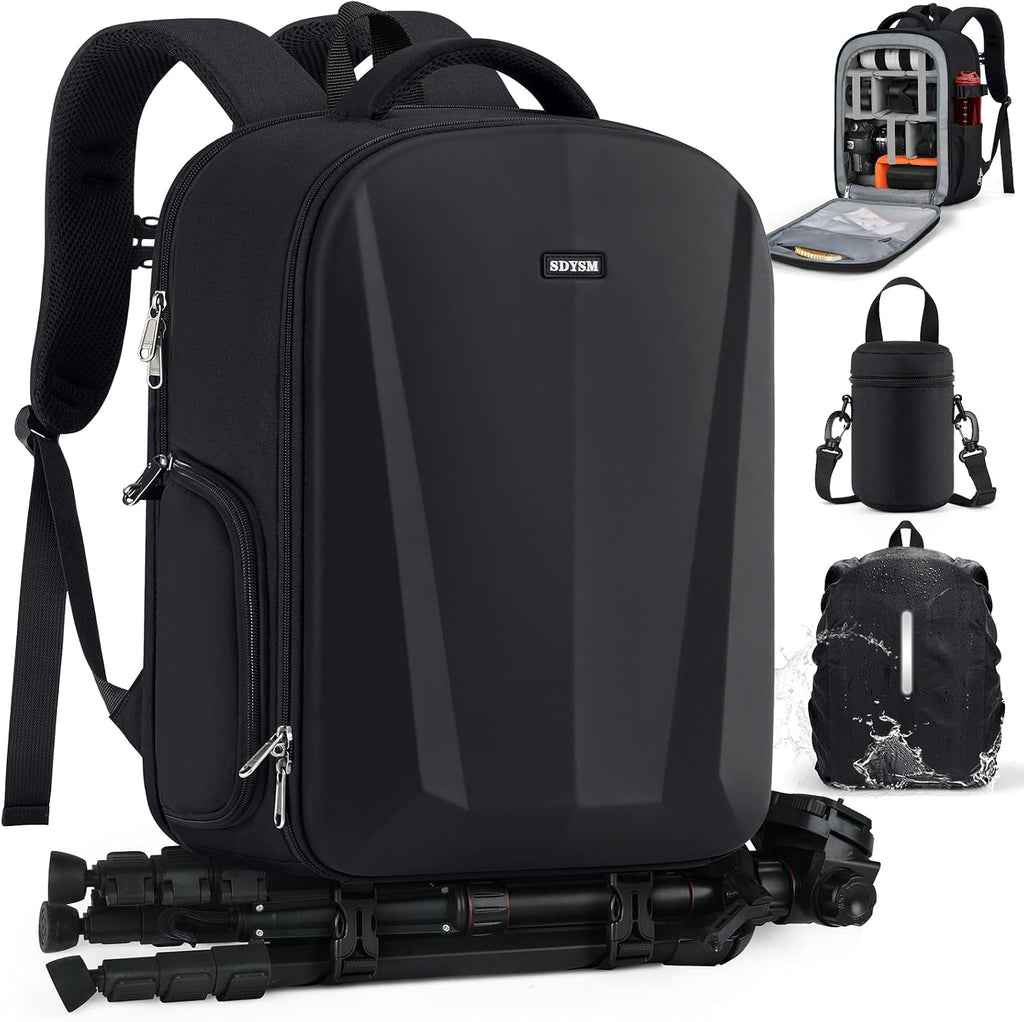 Camera Backpack, Hardshell DSLR/SLR Camera Bag with Lens Pouch & 15.6" Laptop Compartment Waterproof Camera Case with