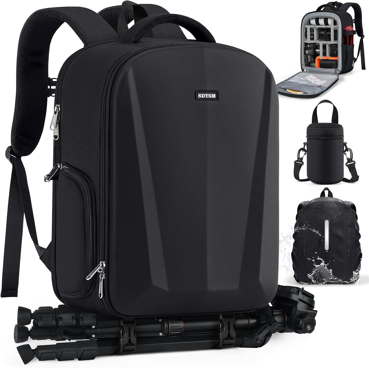Camera Backpack, Hardshell DSLR/SLR Camera Bag with Lens Pouch & 15.6" Laptop Compartment Waterproof Camera Case with