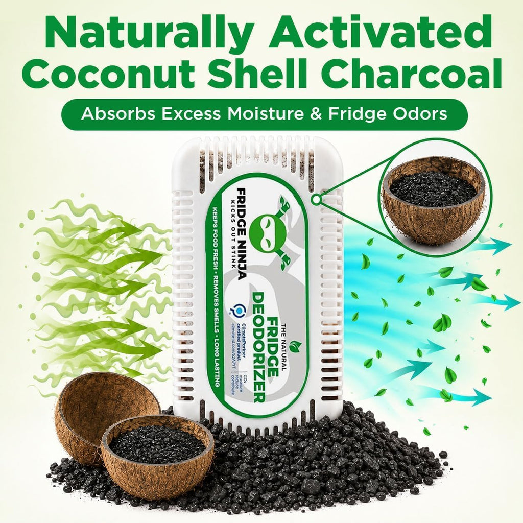 Fridge Ninja Fridge Deodorizer, Activated Charcoal Odor Absorber, 2 Pack