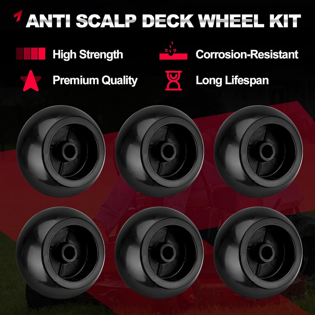 Set of 6 Lawn Mower Anti Scalp Deck Wheel Kit Compatible with Exmark Bad Boy Lawn-Boy Toro Husqvarna Bunton Ferris Replace# 1716353, 103-3168, 1-603299, 022-5234-98, 1-603299, 1-603299, PL7540