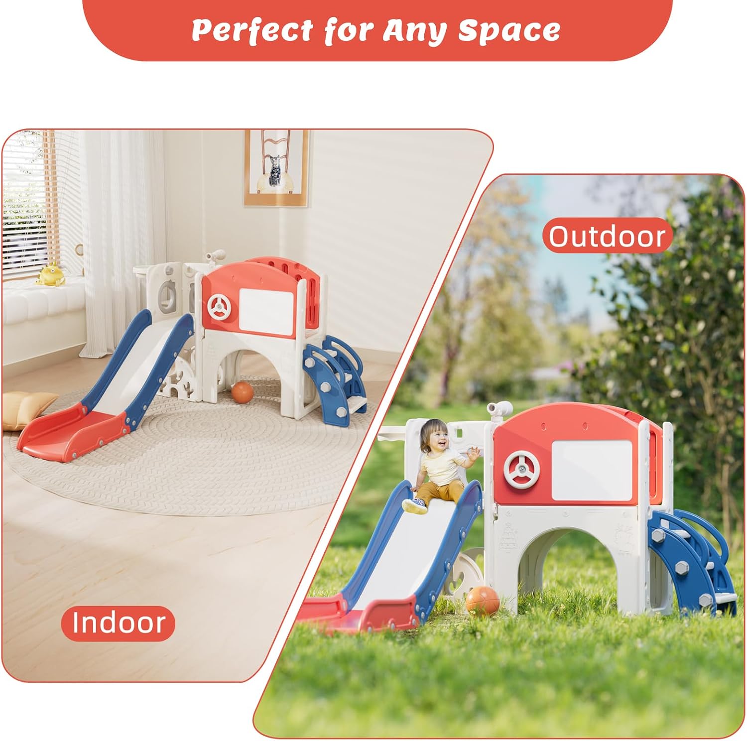 10 in 1 Toddler Slide Playset for 1-3 Years - 1-Hour Easy Assembly, Sturdy Compact Design, Indoor/Outdoor Playground