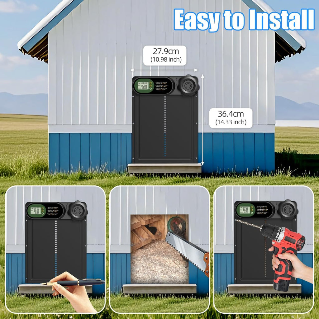 Automatic Chicken Coop Door Opener, Battery Powered & Anti-Pinch Sensor