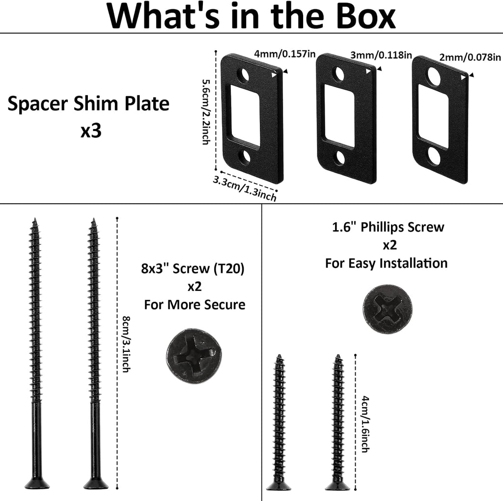 Door Strike Plate Shim, Universal Standard Door Strike Plate with Shim, | Set of 3 Different Thickness Stainless
