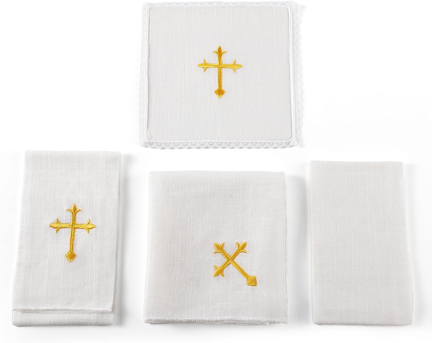 4 Pcs Altar Supplies Linen Corporal for Churches Set(Pall,Corporal,Purificator,Towel),White Linen Altar Cloth Gold