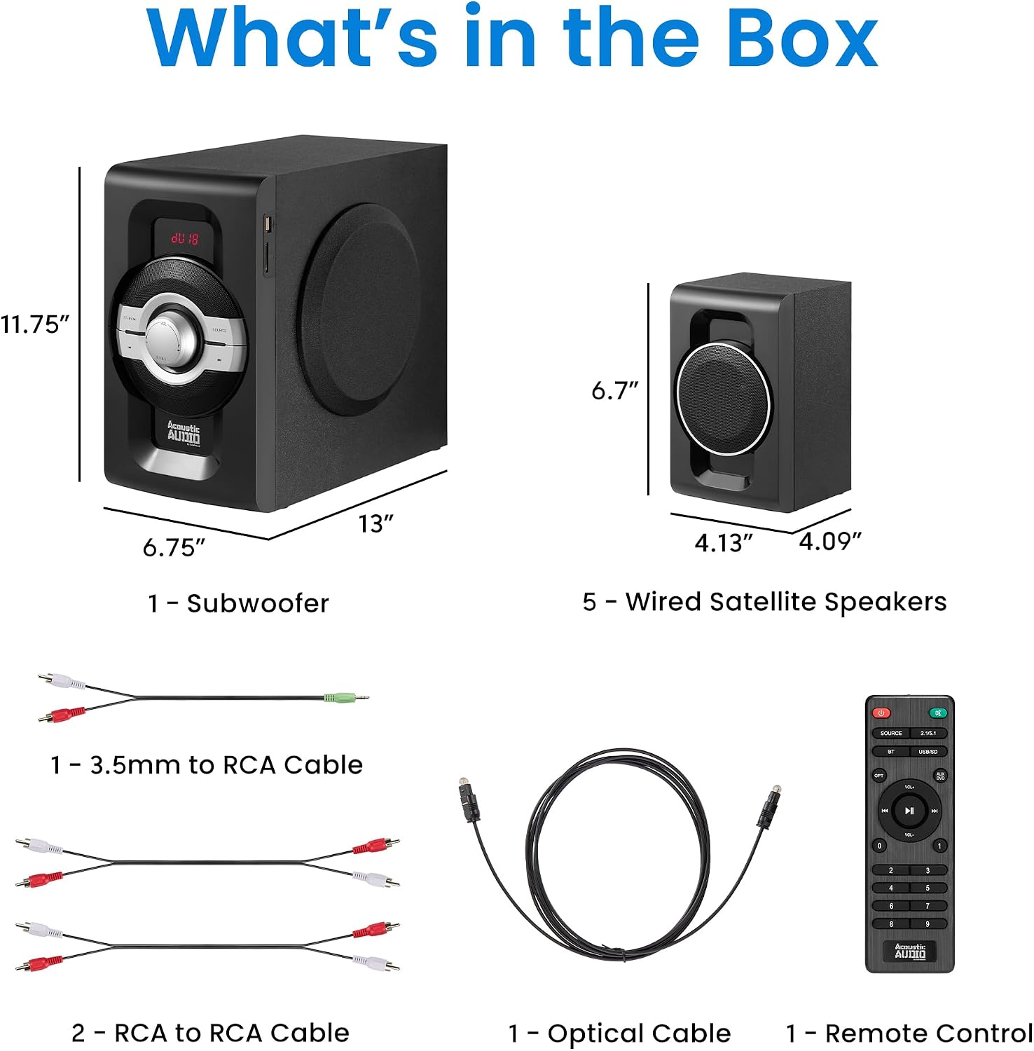 AA5240 Home Theater 5.1 Bluetooth Speaker System with USB and SD Inputs, Black