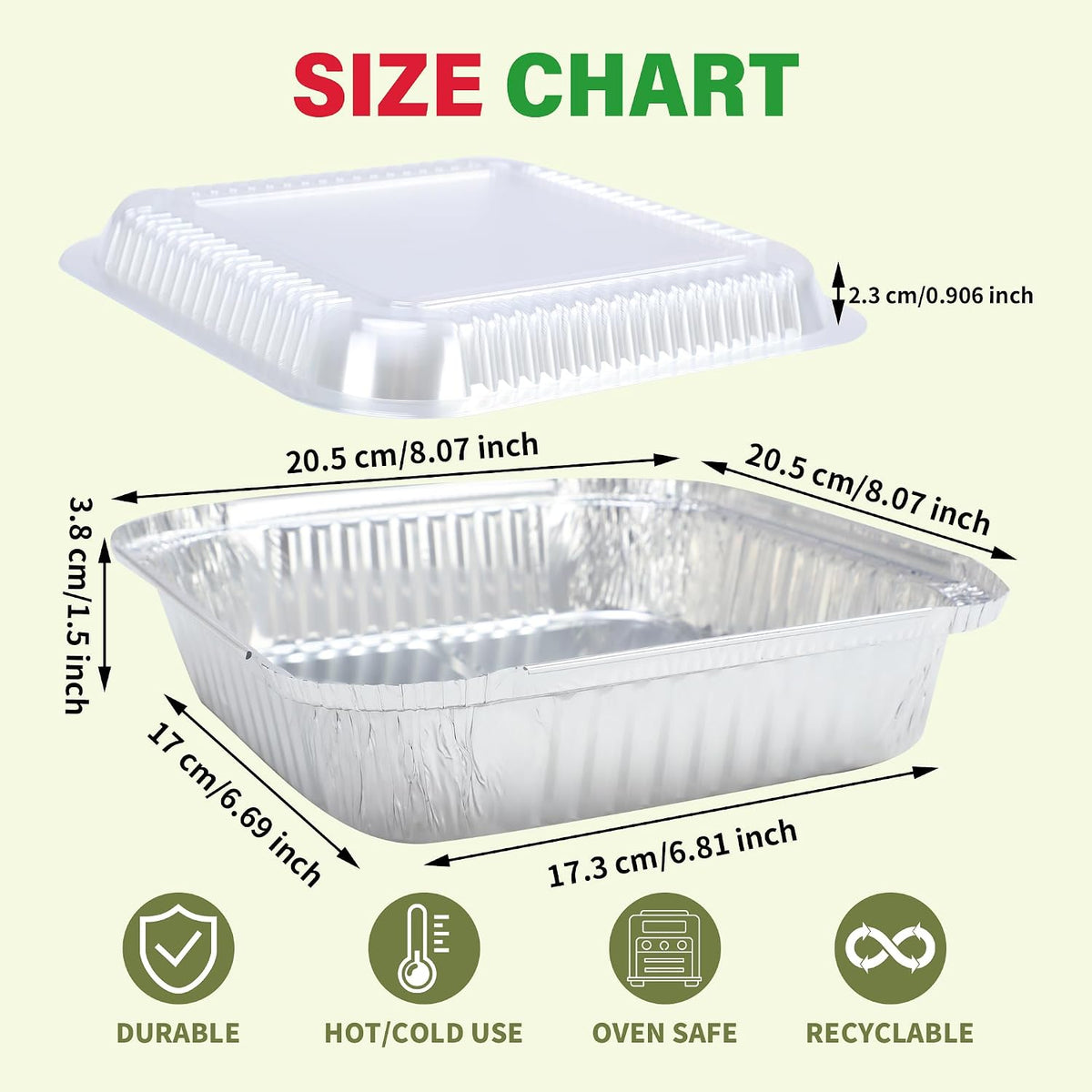 8x8 Aluminum Pans with Clear Plastic Lids 10 Pack Foil Pans with Lids