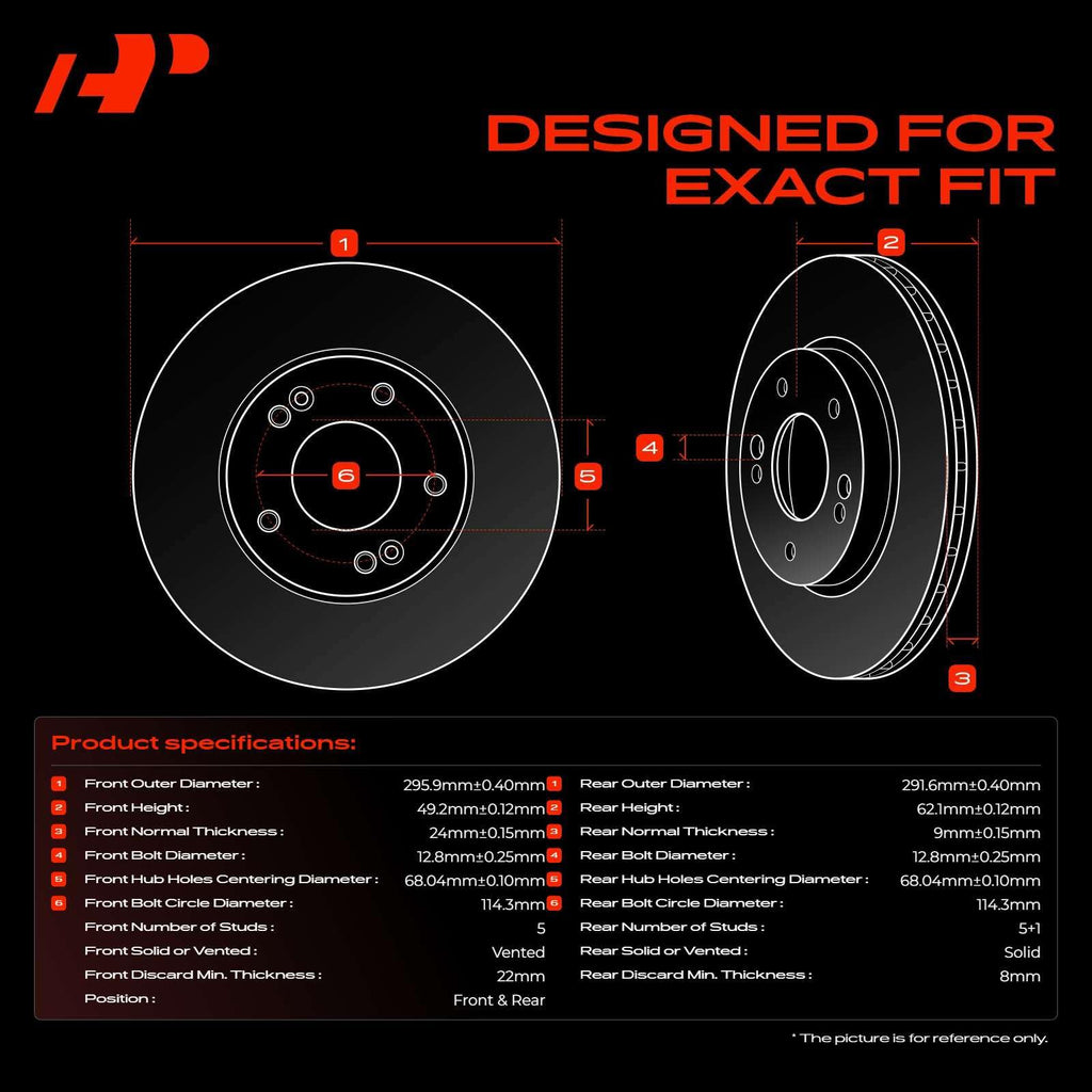 A-Premium Front Vented and Rear Solid Brake Rotors and Ceramic Pads Kit