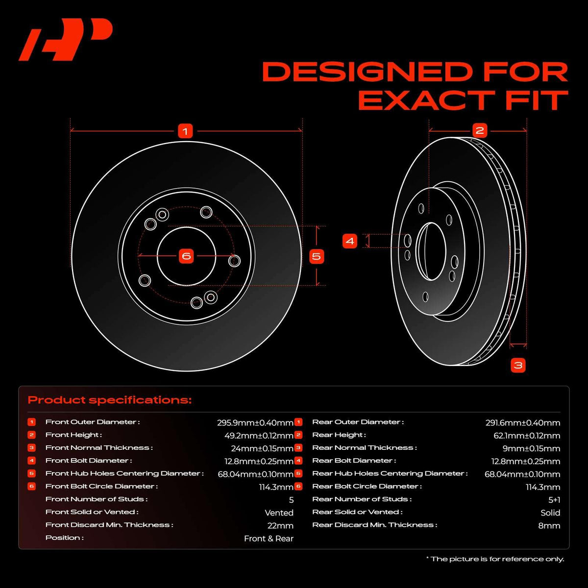 A-Premium Front Vented and Rear Solid Brake Rotors and Ceramic Pads Kit