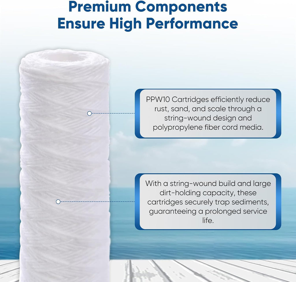 5 Micron 10"x2.5" Whole House String Wound Sediment Filter 4 Pack