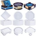 18 Pcs Coaster Resin Molds Silicone, Coaster Molds | with Round Square Octagon Shape Holder Molds for Epoxy Resin