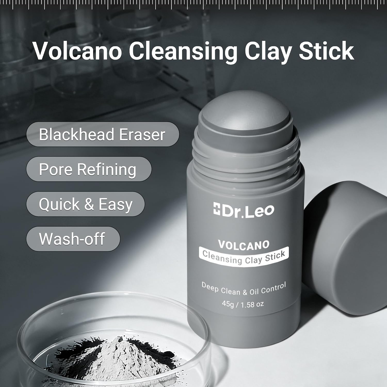 Blackhead Remover Clay Mask Stick, Volcanic Mud & Kaolin, 1.58oz | Charcoal clay mask stick for deep pore detox
