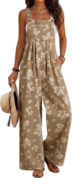 Women's Floral Denim Bib Stretch Fall Overalls