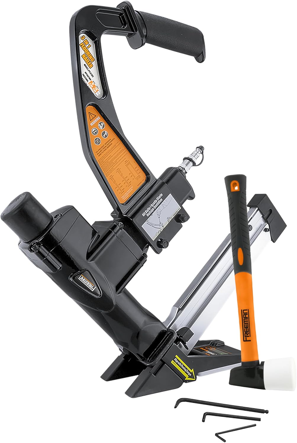 PFL618C Pneumatic 3-in-1 15.5-Gauge and 16-Gauge 2" Flooring Nailer/Stapler with Flooring Mallet and Interchangeable