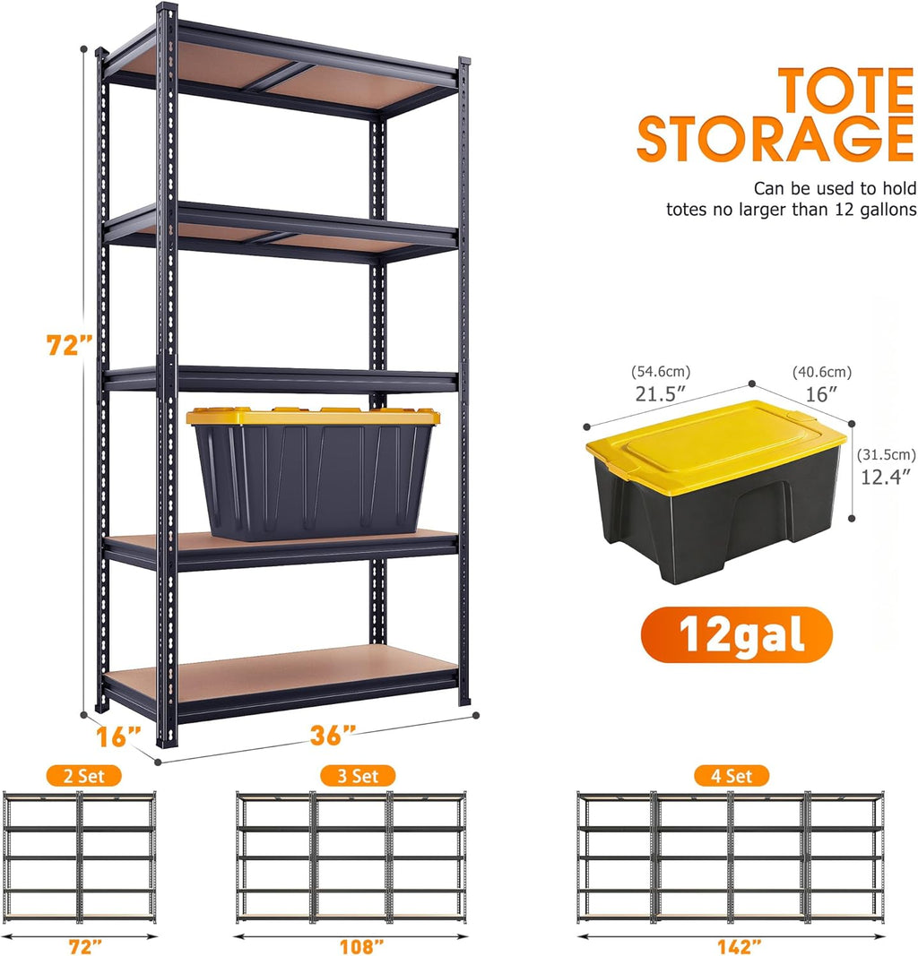 2400LBS Storage Shelves 5 Tier Garage Shelving Heavy Duty, Adjustable Metal Shelving Unit,Garage Shelves for