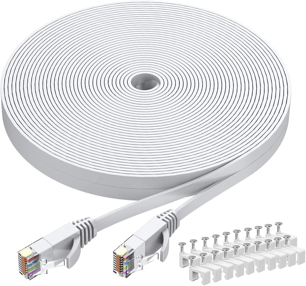Cat6 Ethernet Cable 50 FT White, Cat-6 Flat RJ45 Computer Internet LAN Network Ethernet Patch Cable Cord - 50 Feet