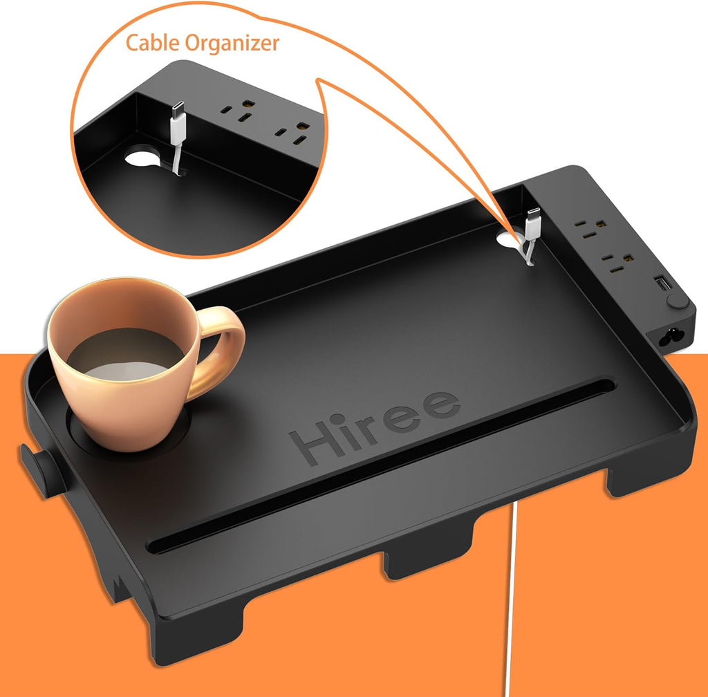 Bedside Shelf for Dorm Bunk Bed with USB Charging Port and 2 AC Outlets, Bedside Caddy, Attachable Bedside Table