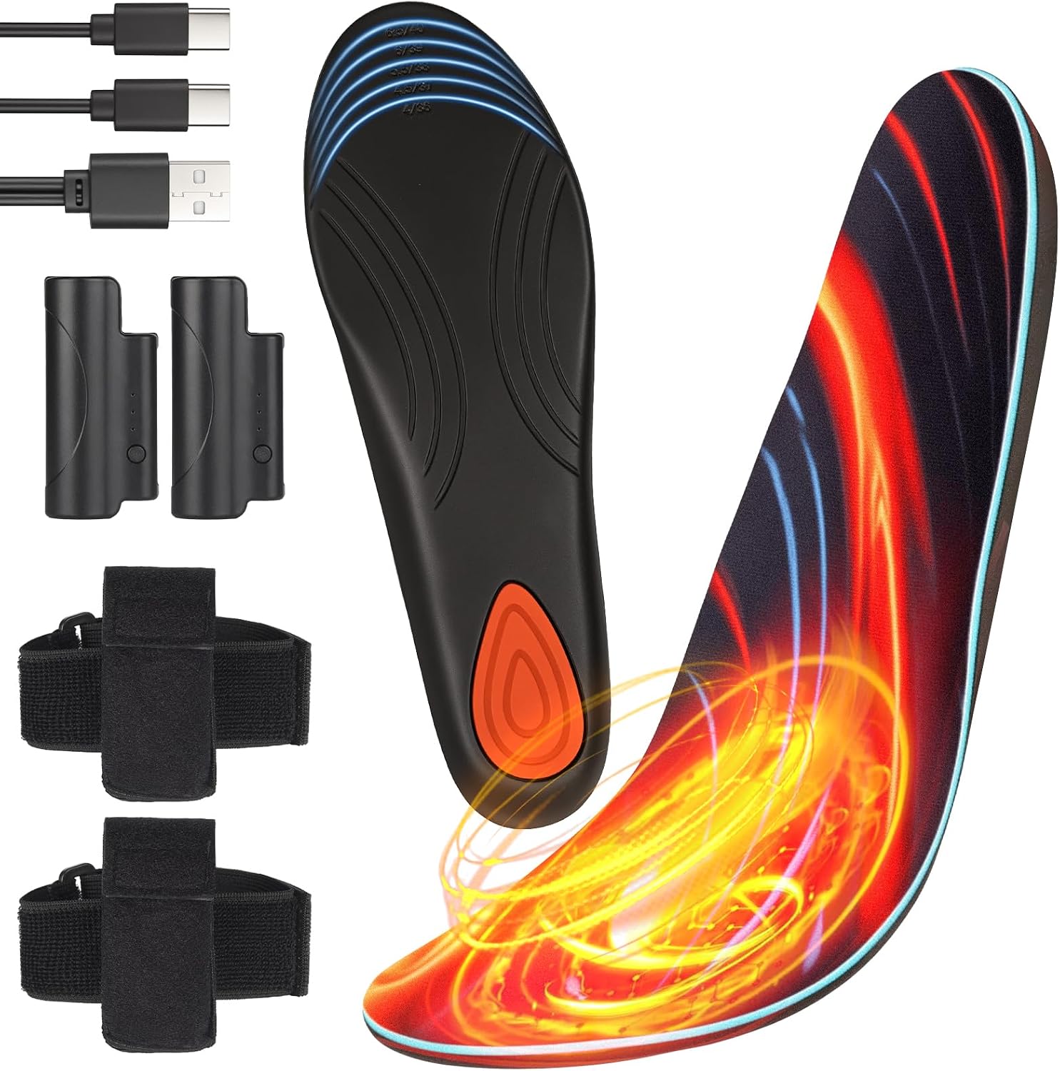 Heated Insoles, Heated Insoles Rechargeable, Foot Warmers with 3 Heating Levels, for Men and Women, Skiing, Hunting