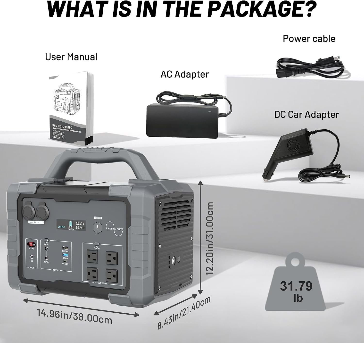 1000W Portable Power Station 1024Wh LiFePO4 for Outdoor & Home | Solar Generator (2000W Peak) Backup Battery, 60W