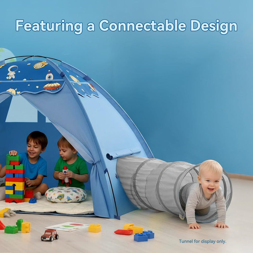 Space Play Tent for Boys,Fits 2–3 Kids,Indoor Tent with Tunnel Port | Built-in Decoration Hooks,Set Up in Just 5