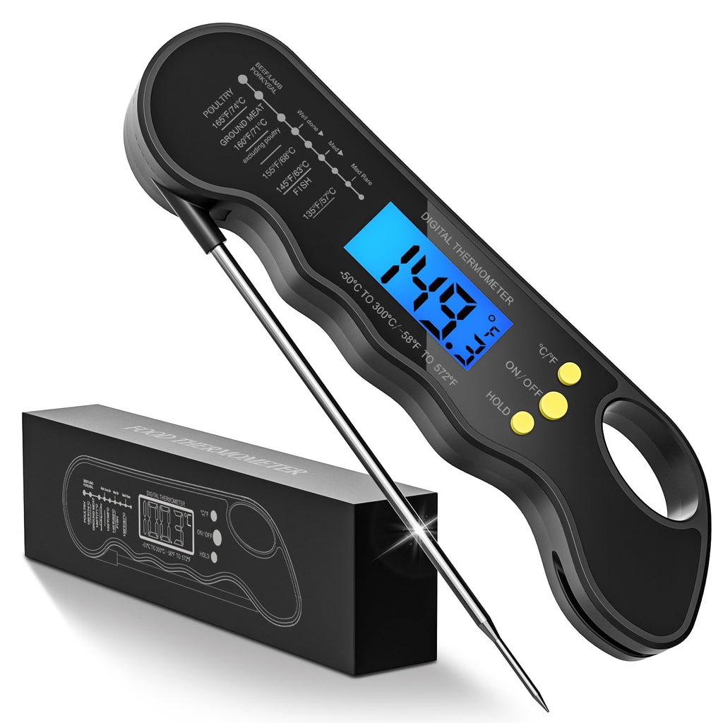Instant Read Meat Thermometer, Fast & Accurate Digital Food Thermometer with Backlight, Waterproof & Magnet for
