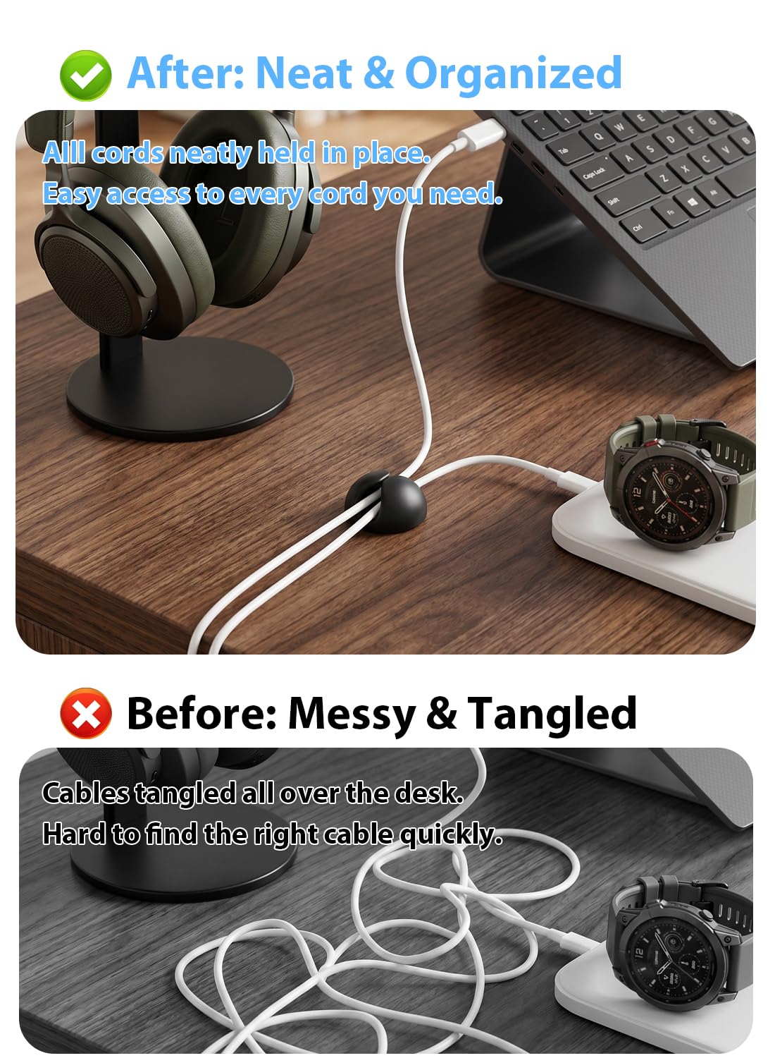 Shintop 6pcs Cord Holder for Nightstand, Self-Adhesive Cable Clips