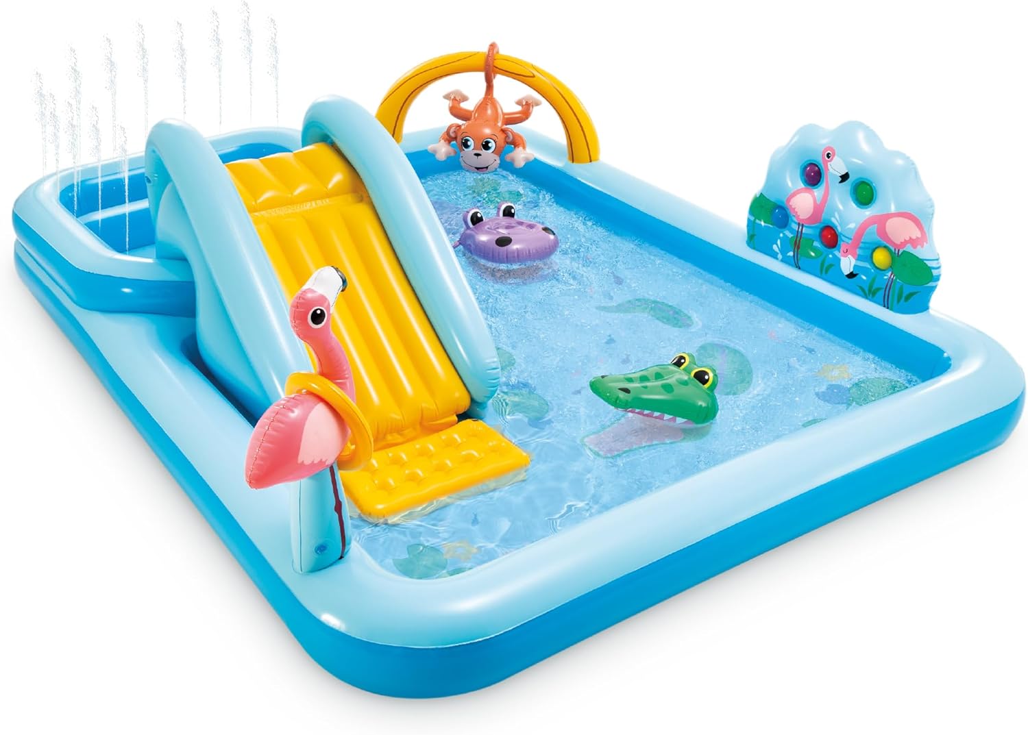 96" x 78" x 28" Inflatable Jungle Adventure Play Center Spray Kiddie Pool - Backyard Kids Water Slide, Outdoor