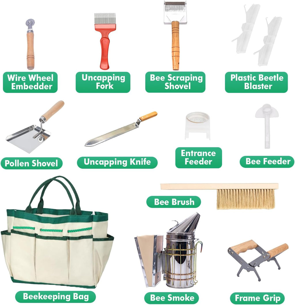 31Pcs Beekeeping Supplies Starter Kit with Bee Suit – Includes Bee Smoker, Beehive Frame Holder, Frame Grip, Hive