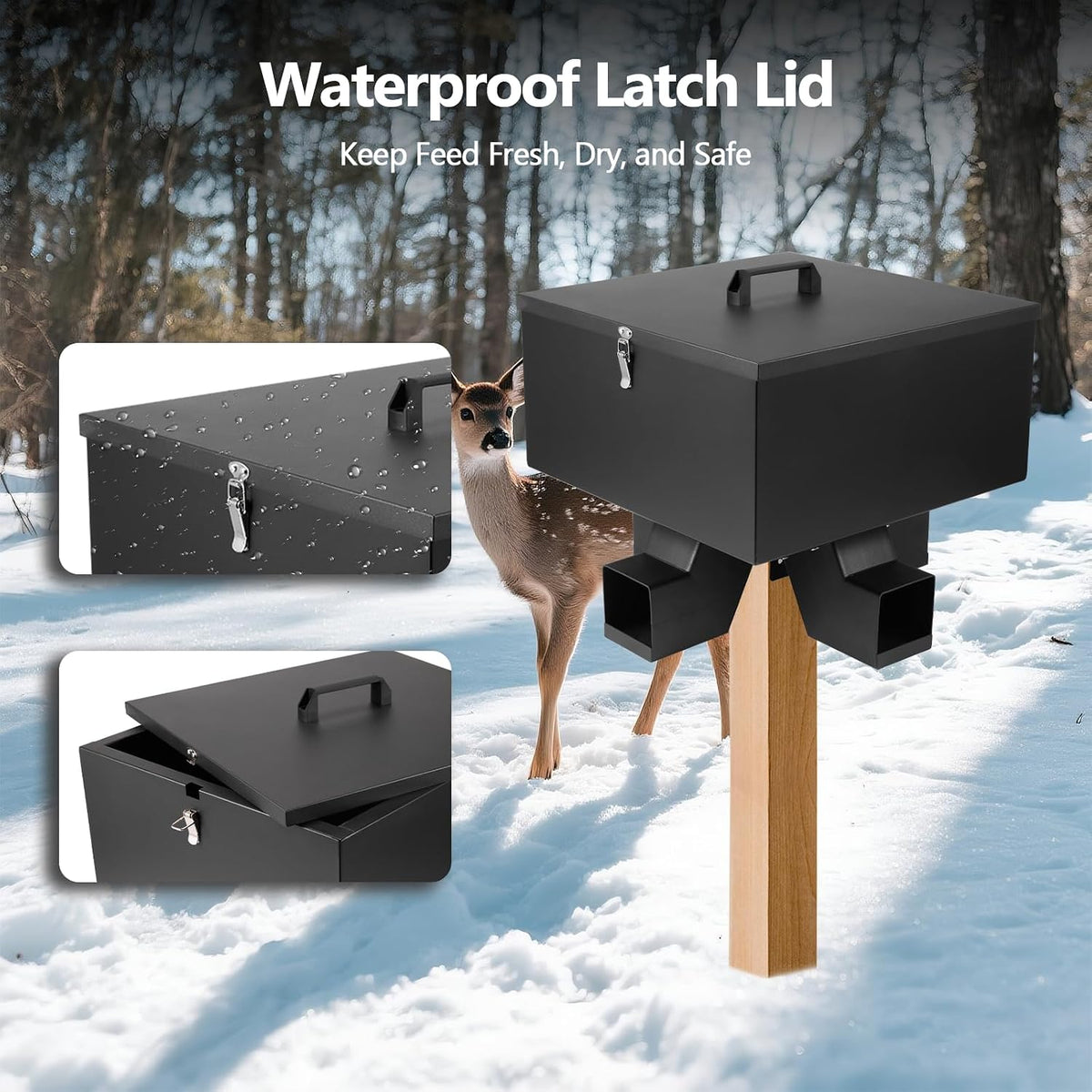 Portable 80LB Gravity Deer Feeder,Heavy Duty Metal Automatic Deer Feeder with 4 Feed Ports,Weatherproof for Wildlife