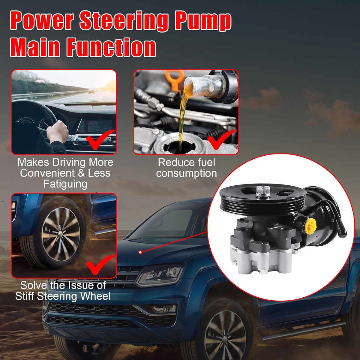 96-5228 Power Steering Pump with Pulley Reservoir for Toyota Tacoma