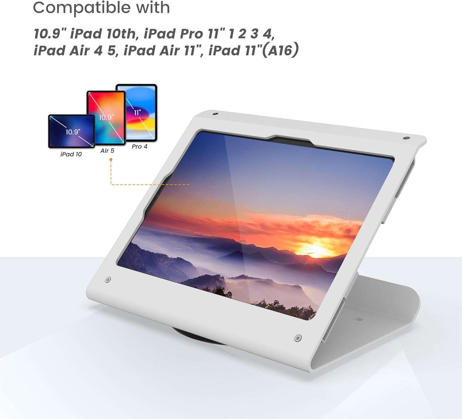 Tablet POS Stand - Heavy Duty Steel Kiosk Stand with 360° Swivel Base Anti-Theft Compatible with 10.9" iPad 10th, Pro