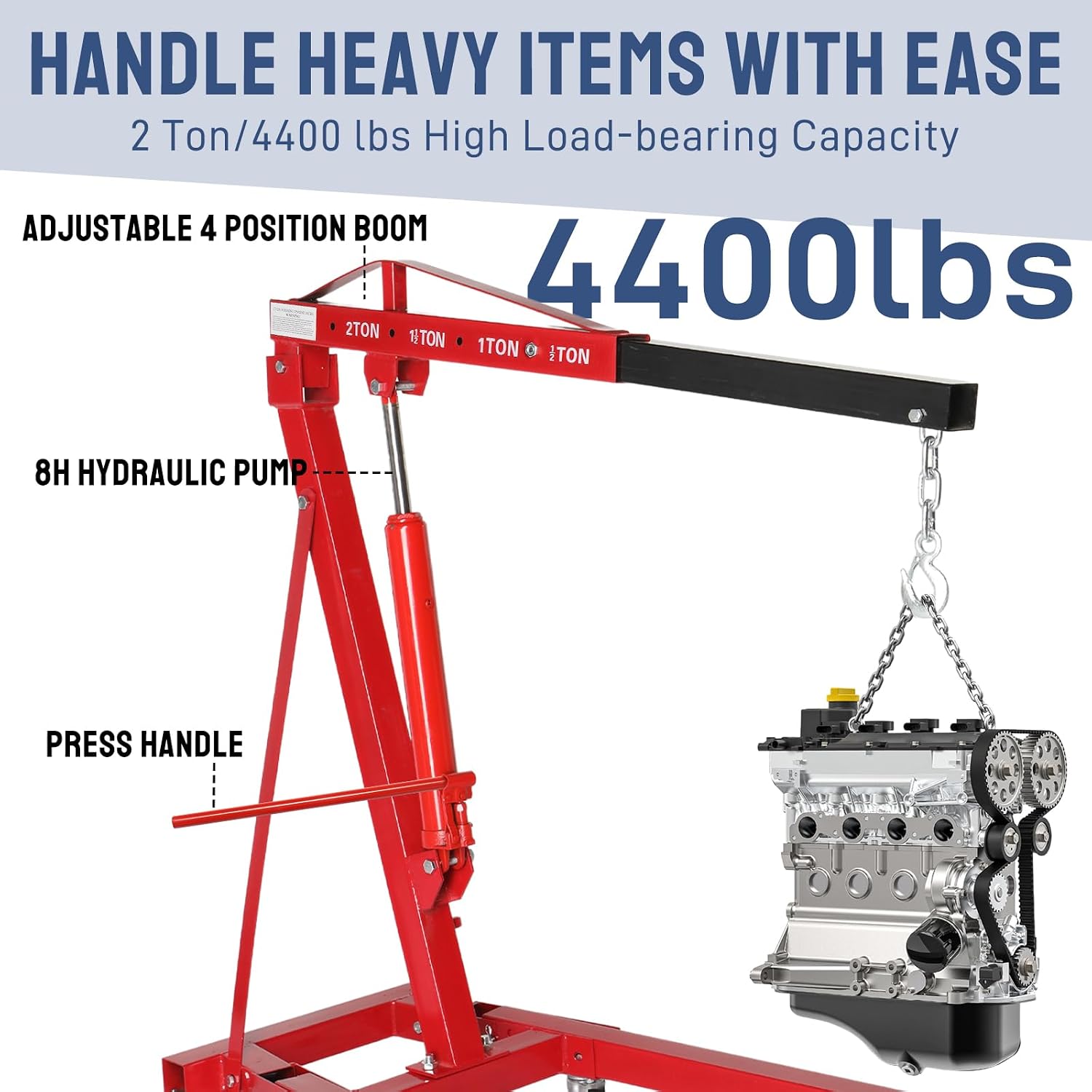 2 Ton Engine Hoist Foldable Cherry Picker, Heavy Duty Engine Lift Hoist