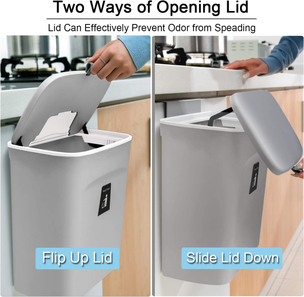2.4 Gallon Kitchen Compost Bin for Counter Top or Under Sink, Hanging Small Trash Can with Lid for