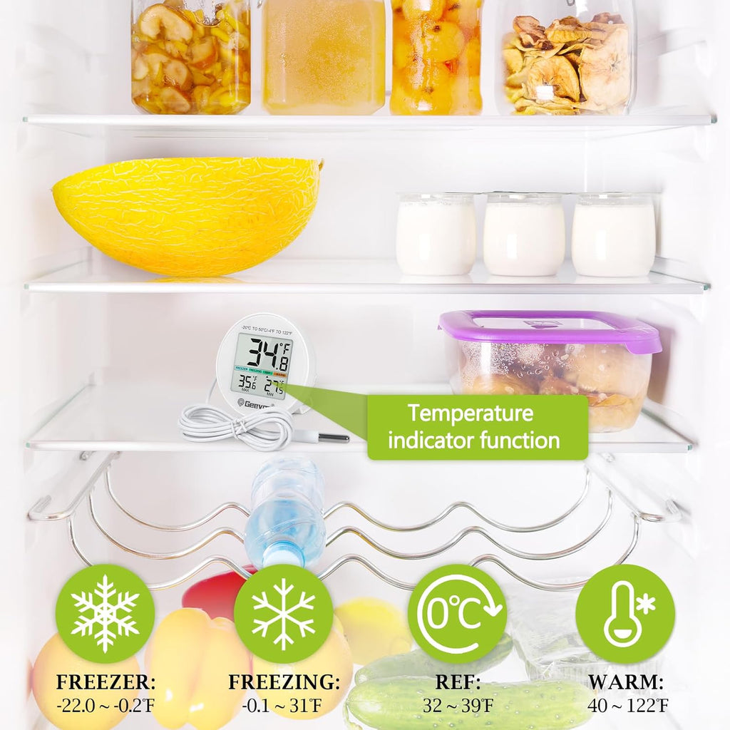 Refrigerator Thermometer 2 Pack IP65 Waterproof, with External Sensor, Fridge Temperature Monitor for Home