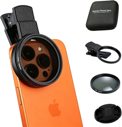 CPL Smartphone Lens Filter with Polarization, Universal Clip-On to Eliminate Glare & Boost Colors for iPhone Android