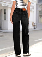 Women's High Waisted Straight Leg Jeans Drawstring Denim Pants