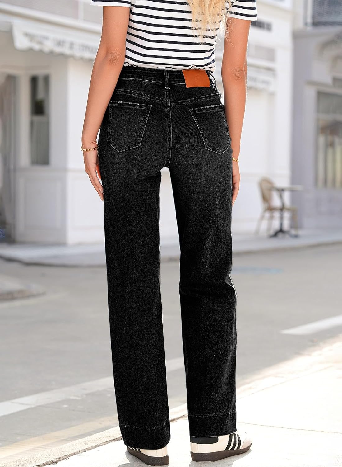 Women's High Waisted Straight Leg Jeans Drawstring Denim Pants