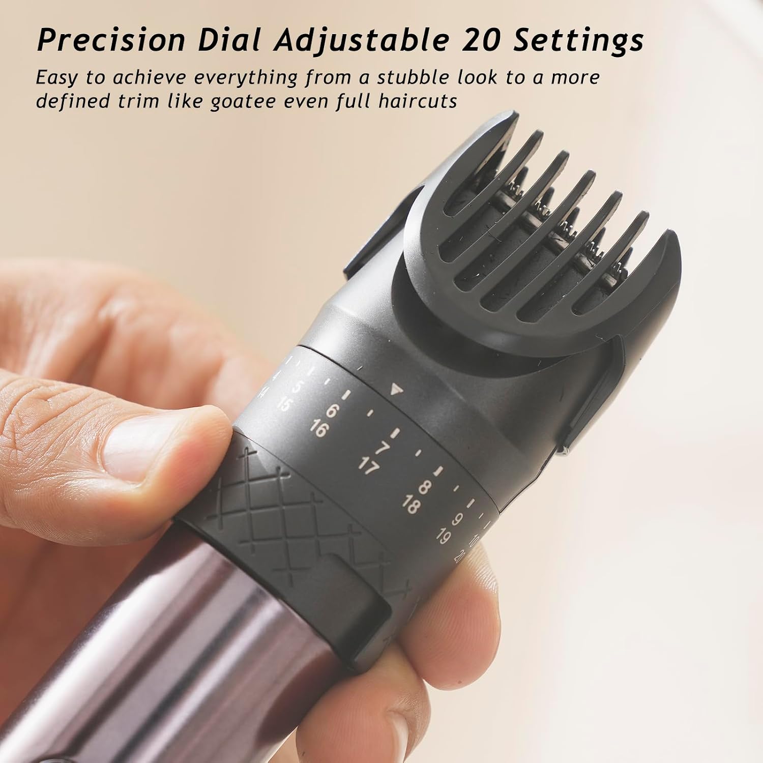 Beard Trimmer for Men, 5-in-1 Waterproof Electric Razor & Hair Clippers Grooming Kit with 20 Precision Dial Lengths
