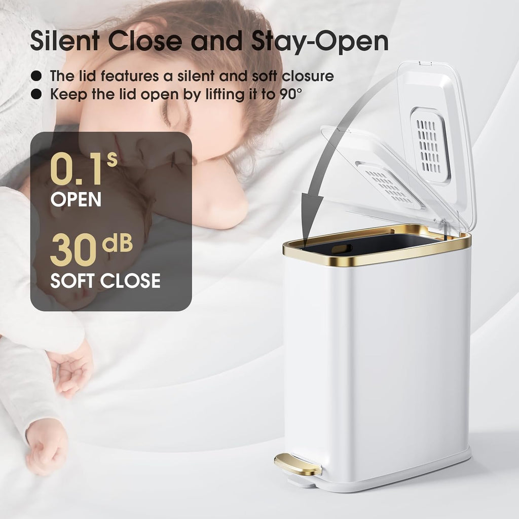 Small Bathroom Trash Can with Lid Soft Close-5L/1.3 Gal Stainless Steel Garbage Can-Step Pedal Wastebasket Slim Trash
