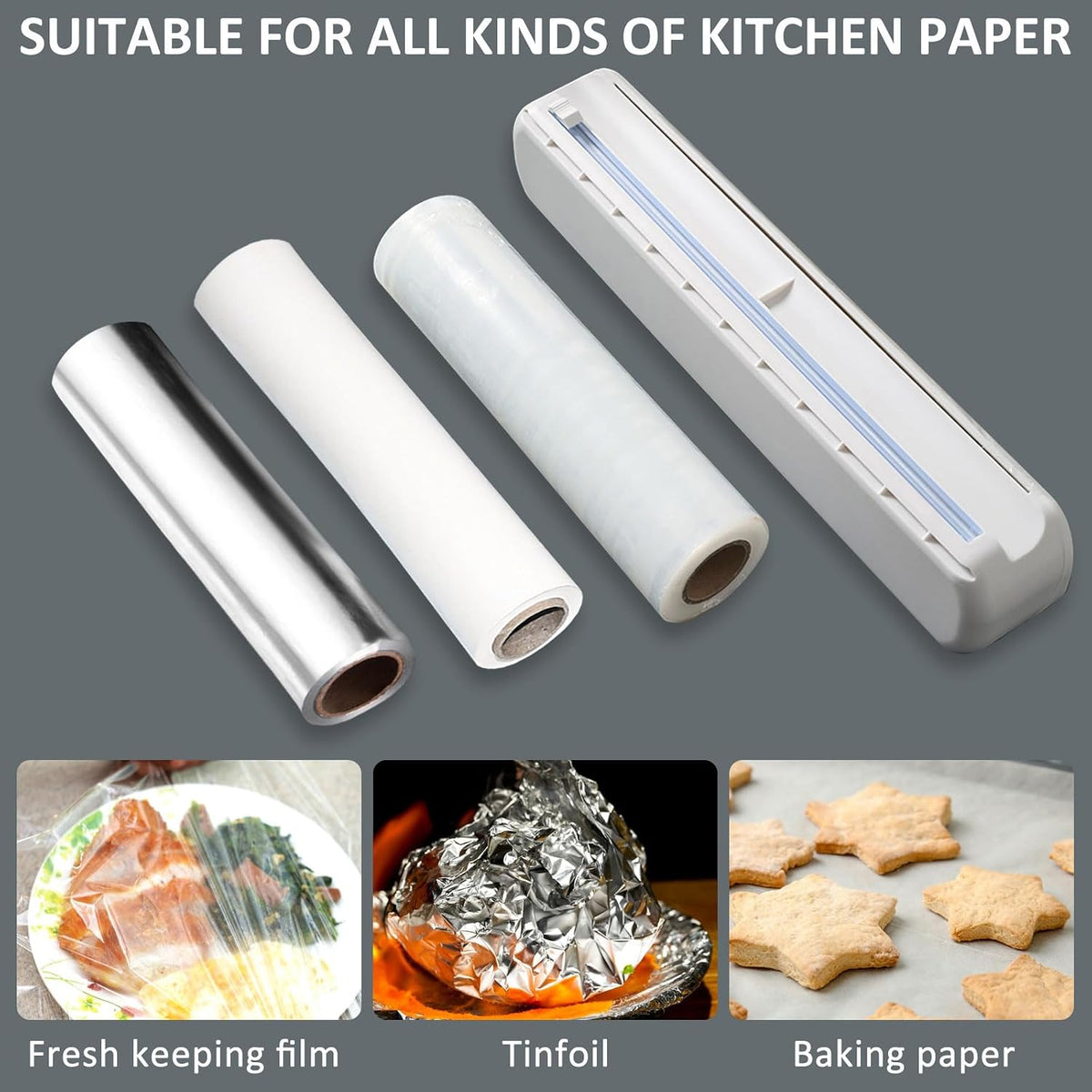 Plastic Wrap Dispenser With Cutter, Reusable Cling Film Dispenser, Cling Wrap Dispenser With Slide Cutter, Also For